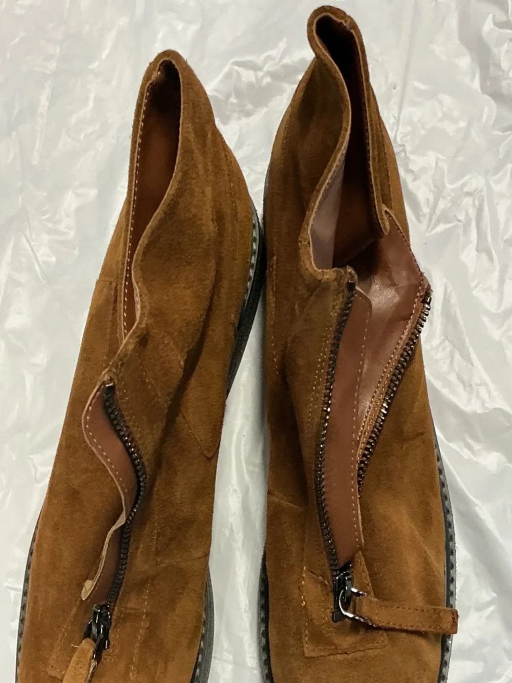 Aerosoles Tan Brown Suede Front Zip Ankle Boots Size 9M